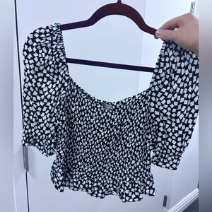 & Other Stories geometric print square neckline puff sleeve crop size 6